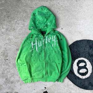 Vintage Y2K Hurley Green Zip-Up Hoodie, Monogram Print Logo, Men's Size Small